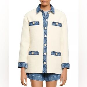 Sandro Chelby Tweed and Denim Jacket